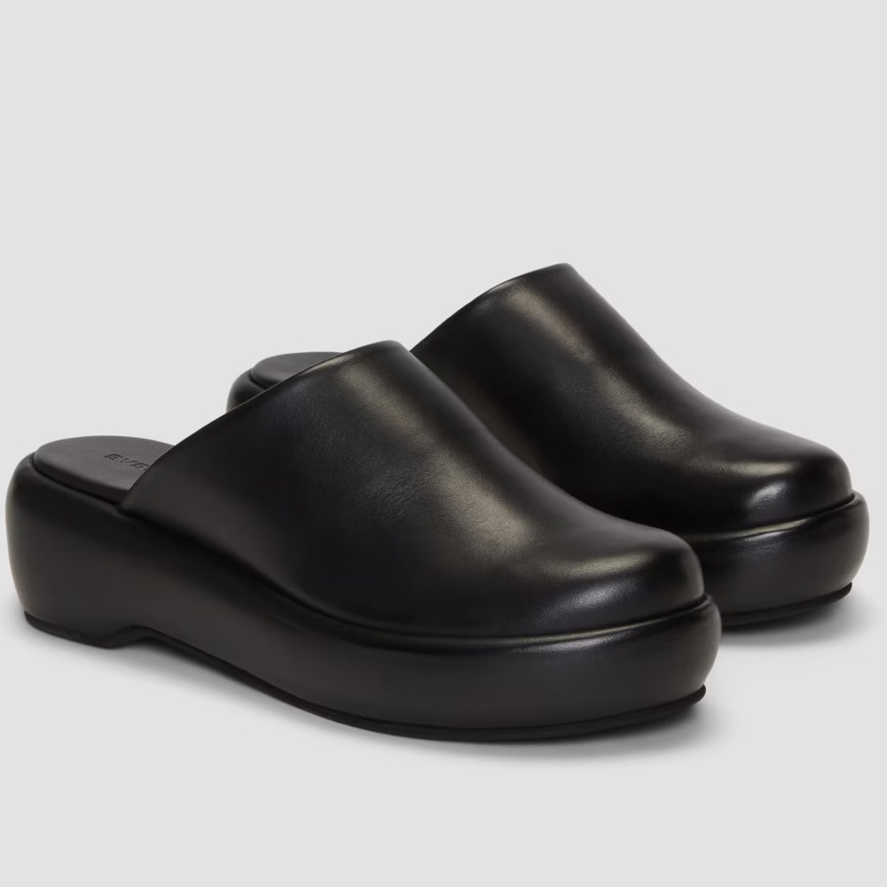 Everlane Black Leather Platform Clogs